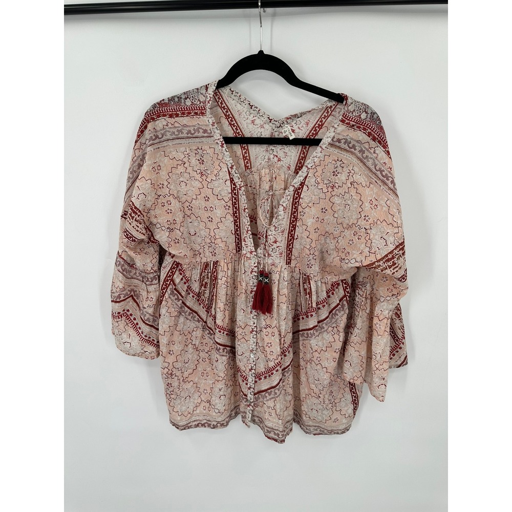 En Creme Babydoll Top Womens Size S Boho Tassels Peasant Flowy Hippie Gypsy